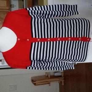 Joseph A Medium cardigan buttoned sweater is black/white/red stripe EUC